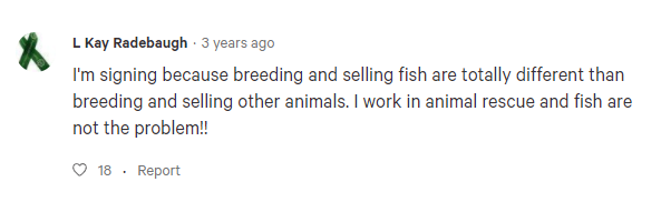 Screenshot of user who claims to work in fish and animal resuce