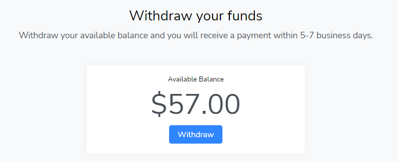 A screenshot of the withdraw funds page.